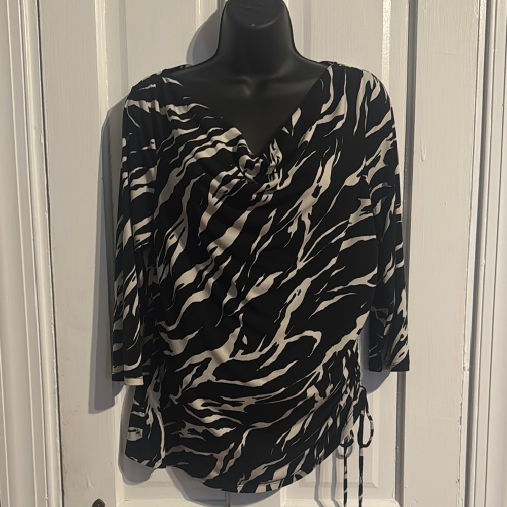 Dana Buchman Black Asymmetrical Ruched Blouse Size MD